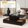 Modern Glossy Coffee Table With Drawer, 2 Tier Rectangle Center Table With Led Lighting For Living Room, 39.3''X19.6''X15.3'', Black Black Particle Board