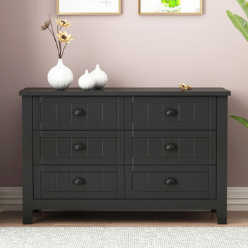 Drawer Dresser Bar Cabinet Side Cabinet,Buffet Sideboard,Buffet Service Counter, Solid Wood Frame,Plasticdoor Panel,Retro Shell Handle,Applicable To Dining Room, Living Room, Kitchen ,Corridor,Black 5 Or More Drawers Black Primary Living Space Drawers