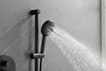Shower System With Shower Head, Hand Shower, Slide Bar, Bodysprays, Shower Arm, Hose, Valve Trim, And Lever Handles Matte Black Brass