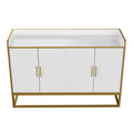 Modern Kitchen Buffet Storage Cabinet Cupboard White Gloss With Metal Legs For Living Room Kitchen Golden White Foam Mdf