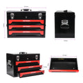 3 Drawers Tool Box With Tool Set Black Red Steel