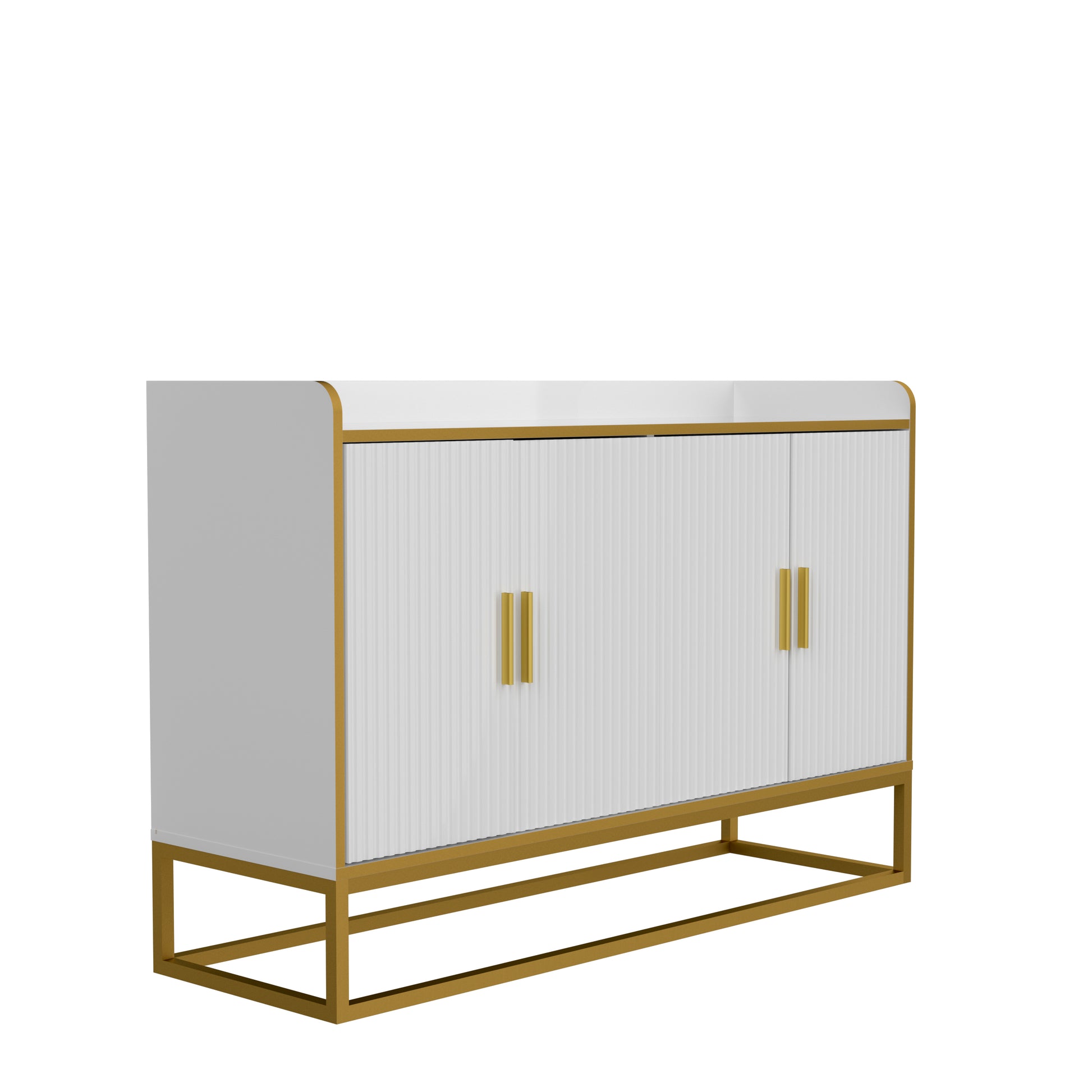 Modern Kitchen Buffet Storage Cabinet Cupboard White Gloss With Metal Legs For Living Room Kitchen Golden White Foam Mdf