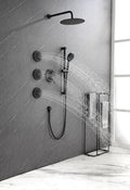 Shower System With Shower Head, Hand Shower, Slide Bar, Bodysprays, Shower Arm, Hose, Valve Trim, And Lever Handles Matte Black Brass