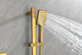 Shower System With Shower Head, Hand Shower, Slide Bar, Bodysprays, Shower Arm, Hose, Valve Trim, And Lever Handles Brushed Gold Brass