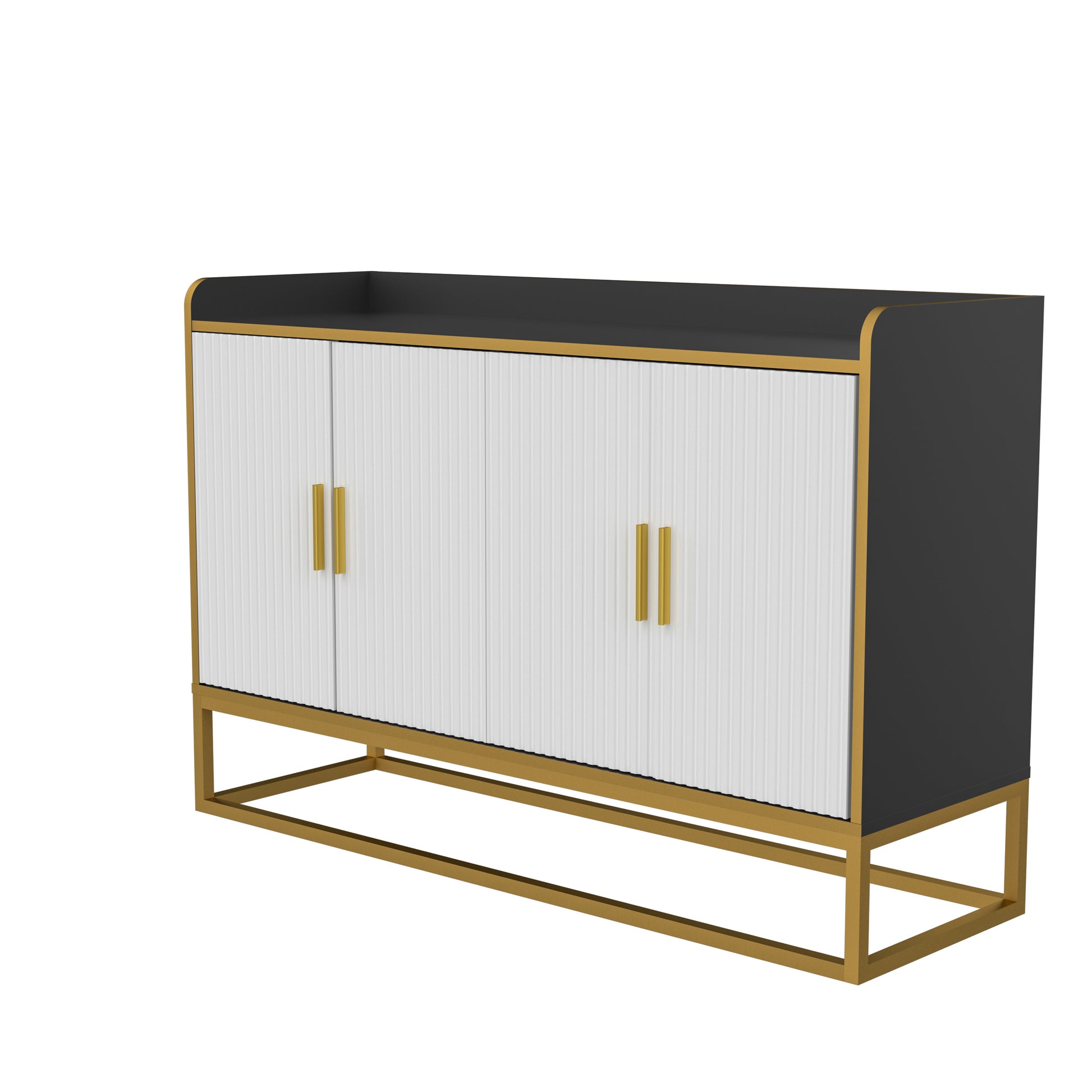 Modern Kitchen Buffet Storage Cabinet Cupboard Gloss With Metal Legs For Living Room Kitchen Black Golden Black Foam Wood Stainless Steel