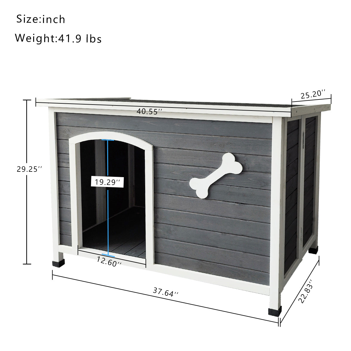 Large Wooden Dog House, Waterproof Dog Cage, Windproof And Warm Dog Kennel Easy To Assemble Gray Solid Wood