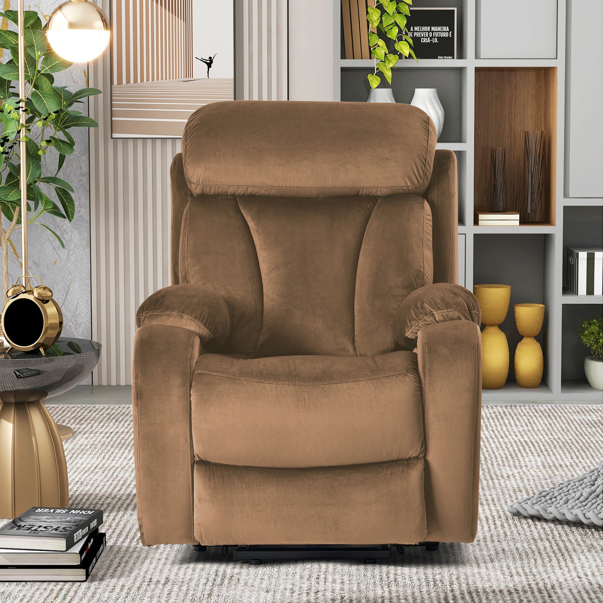 Lift Chair Recliner For Elderly Power Remote Control Recliner Sofa Relax Soft Chair Anti Skid Australia Cashmere Fabric Furniture Living Room Brown Light Brown Wood Primary Living Space Heavy Duty Rubberwood Brown Polyester Power Remote Medium Soft