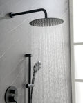 Shower System With Shower Head, Hand Shower, Slide Bar, Bodysprays, Shower Arm, Hose, Valve Trim, And Lever Handles Matte Black Brass