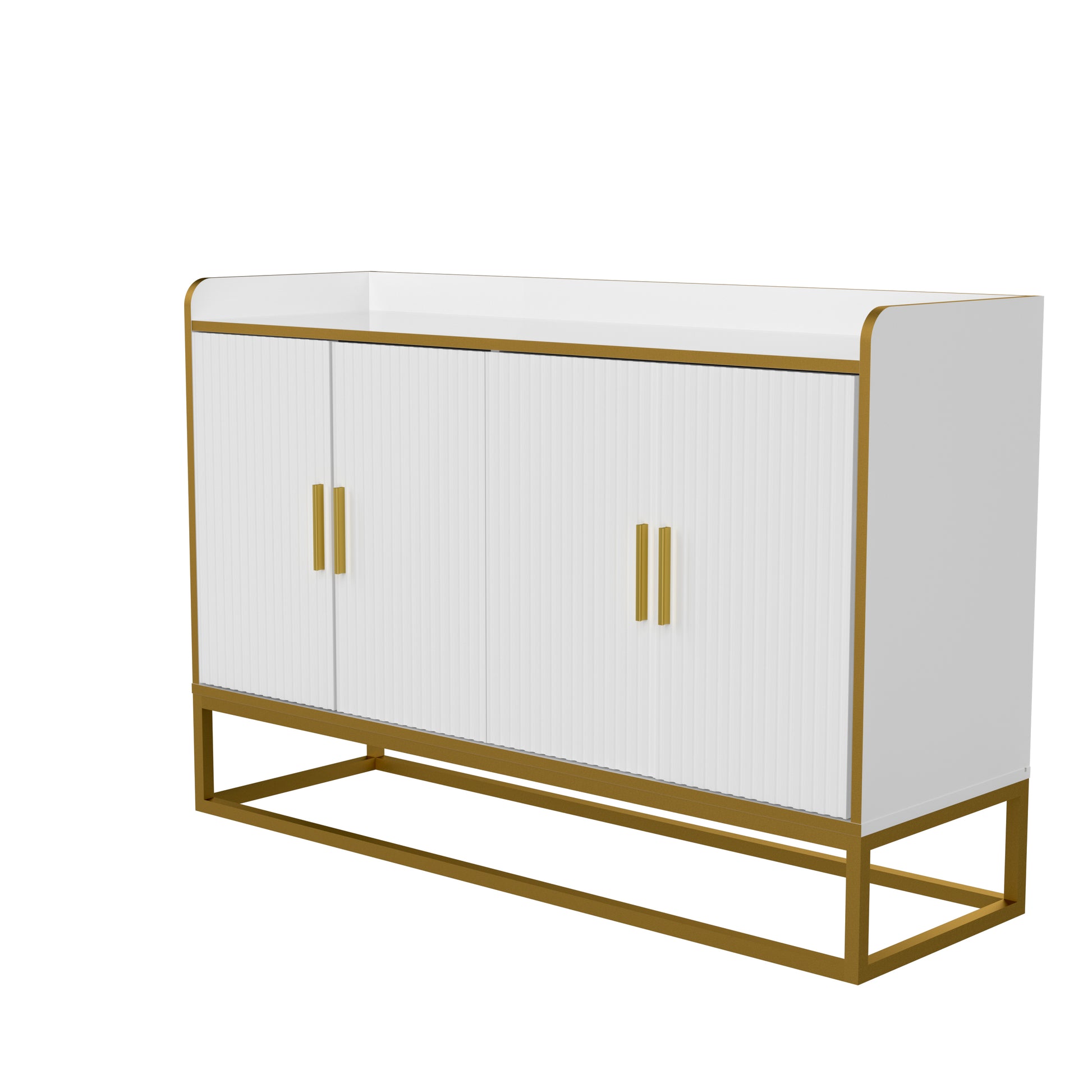 Modern Kitchen Buffet Storage Cabinet Cupboard White Gloss With Metal Legs For Living Room Kitchen Golden White Foam Mdf