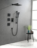 Shower System With Shower Head, Hand Shower, Slide Bar, Bodysprays, Shower Arm, Hose, Valve Trim, And Lever Handles Matte Black Brass