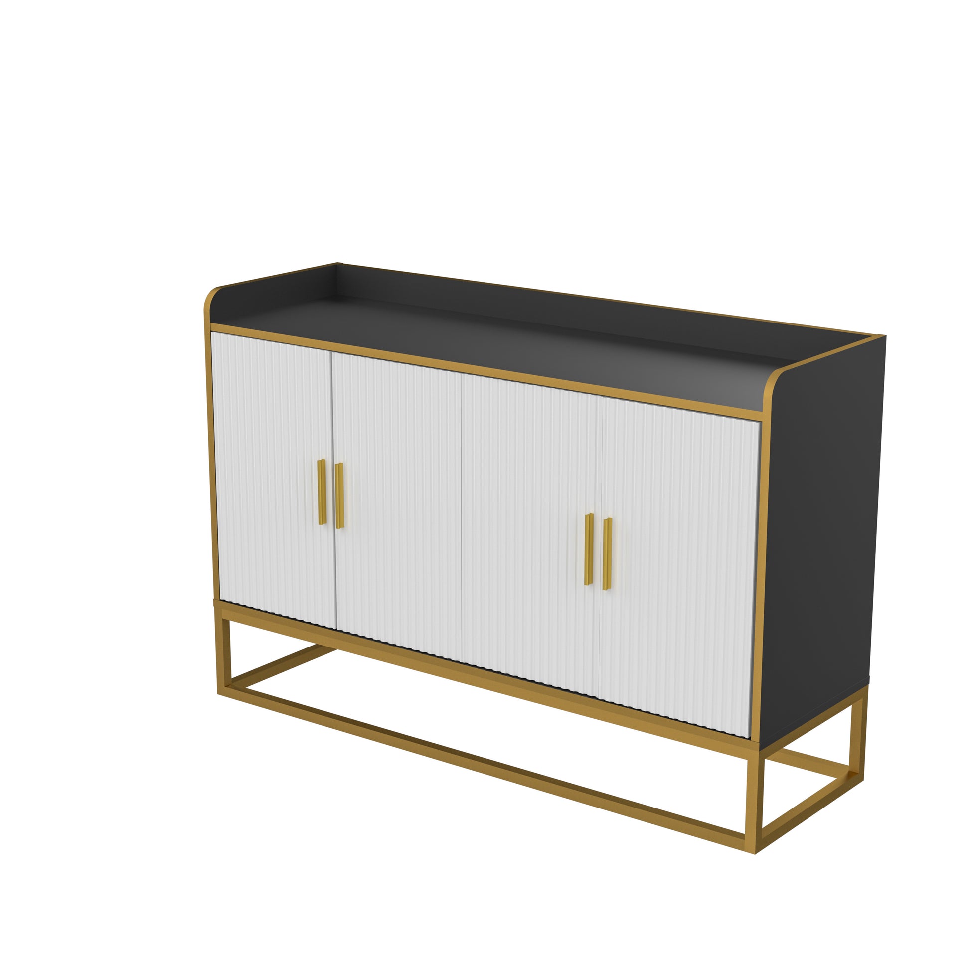 Modern Kitchen Buffet Storage Cabinet Cupboard Gloss With Metal Legs For Living Room Kitchen Black Golden Black Foam Wood Stainless Steel