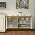 Modern Kitchen Buffet Storage Cabinet Cupboard White Gloss With Metal Legs For Living Room Kitchen Golden White Foam Mdf