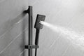 Shower System With Shower Head, Hand Shower, Slide Bar, Bodysprays, Shower Arm, Hose, Valve Trim, And Lever Handles Matte Black Brass