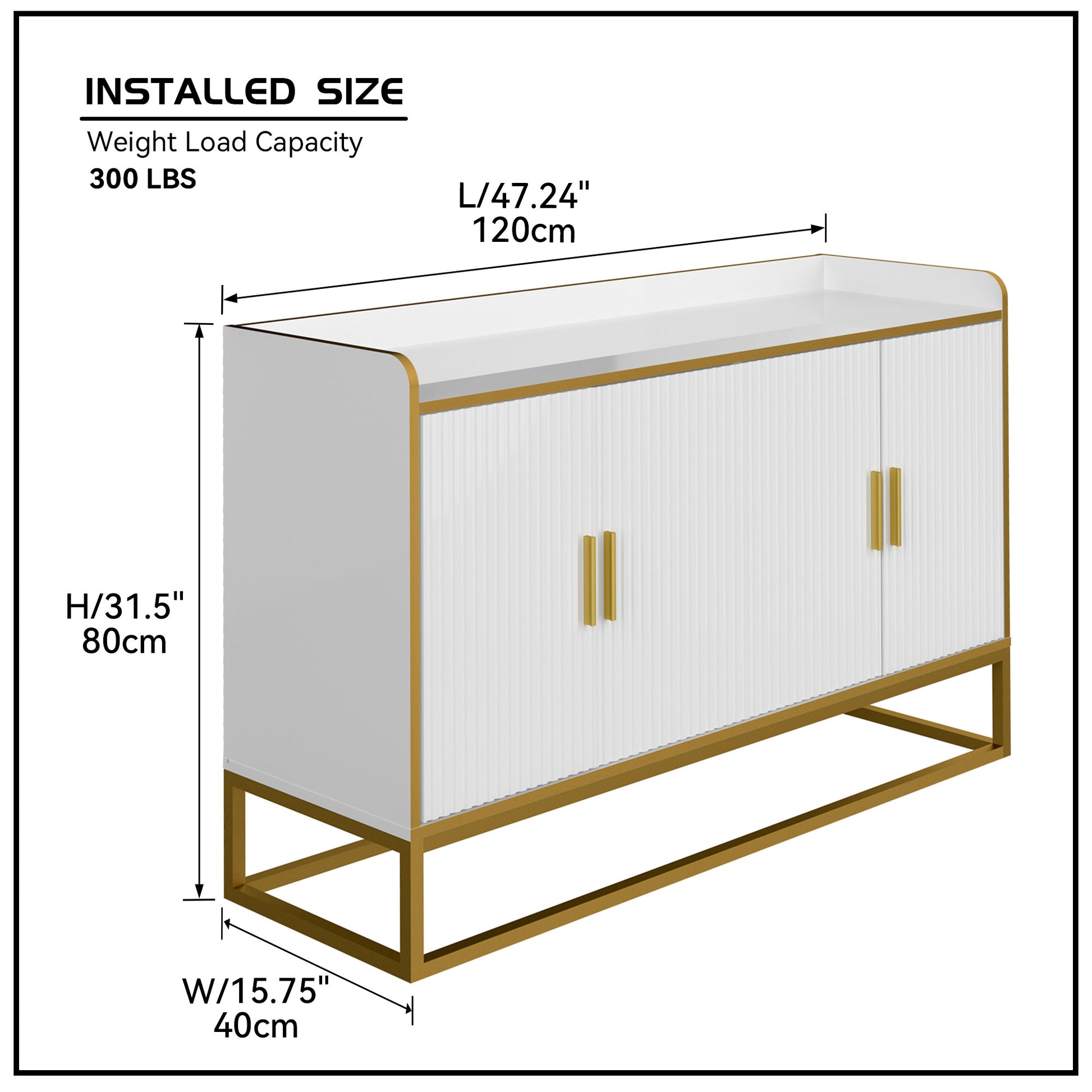 Modern Kitchen Buffet Storage Cabinet Cupboard White Gloss With Metal Legs For Living Room Kitchen Golden White Foam Mdf