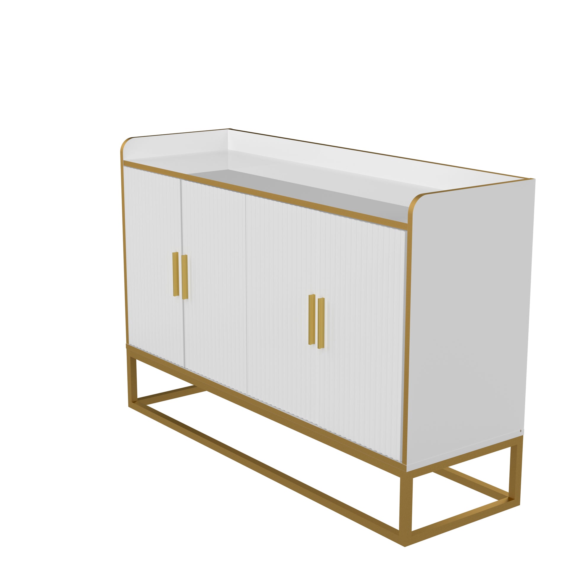 Modern Kitchen Buffet Storage Cabinet Cupboard White Gloss With Metal Legs For Living Room Kitchen Golden White Foam Mdf