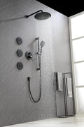 Shower System With Shower Head, Hand Shower, Slide Bar, Bodysprays, Shower Arm, Hose, Valve Trim, And Lever Handles Matte Black Brass
