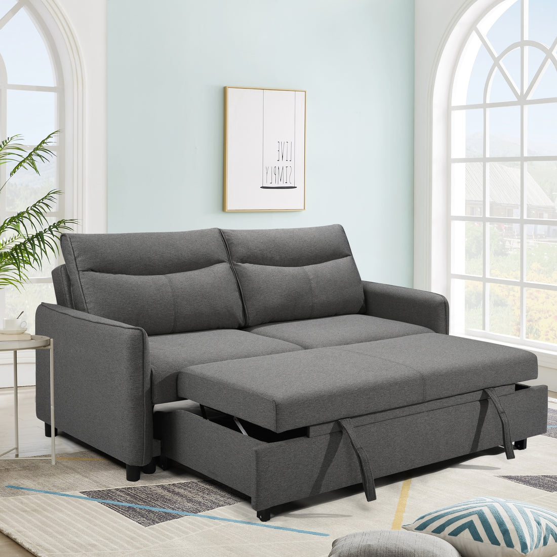 3 In 1 Convertible Sleeper Sofa Bed, Modern Fabric Loveseat Futon Sofa Couch W Pullout Bed, Small Beautiful Seat Lounge Sofa W Reclining Backrest, Furniture For Living Room, Grey Grey Foam Upholstered