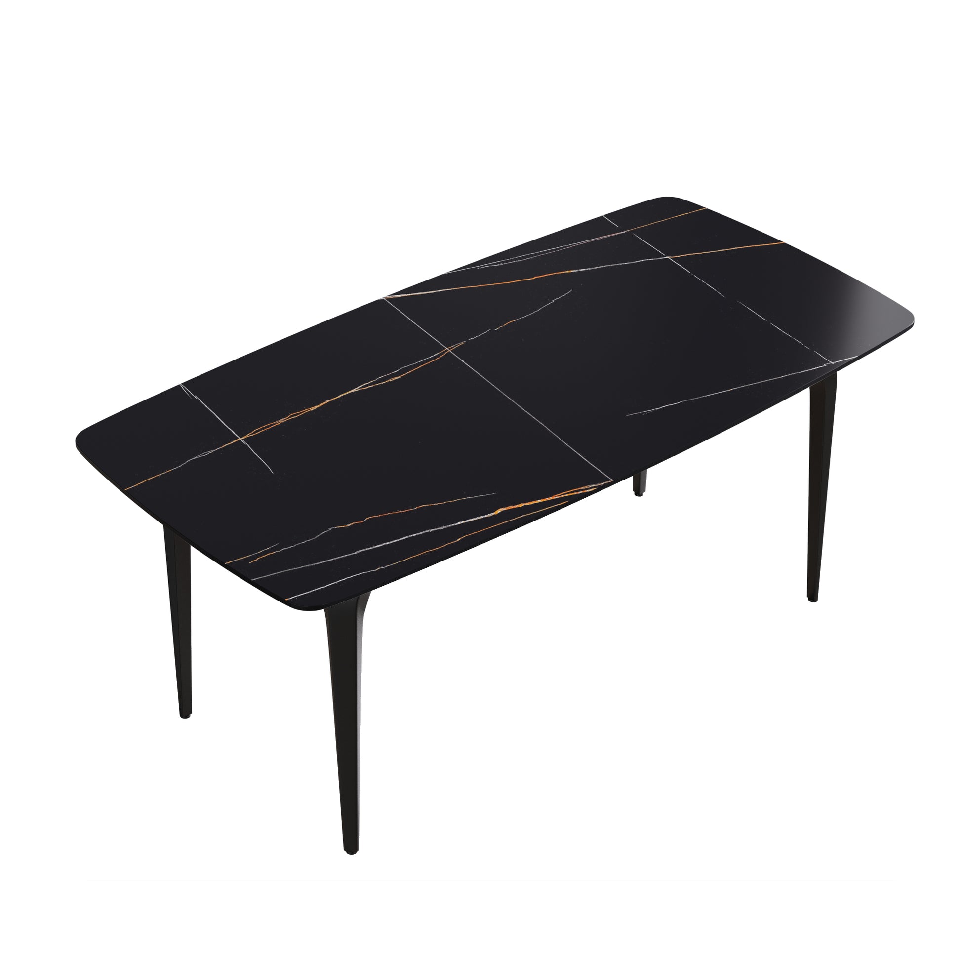 70.87"Modern Artificial Stone Black Curved Black Metal Leg Dining Table Can Accommodate 6 8 People Black Metal Sintered Stone