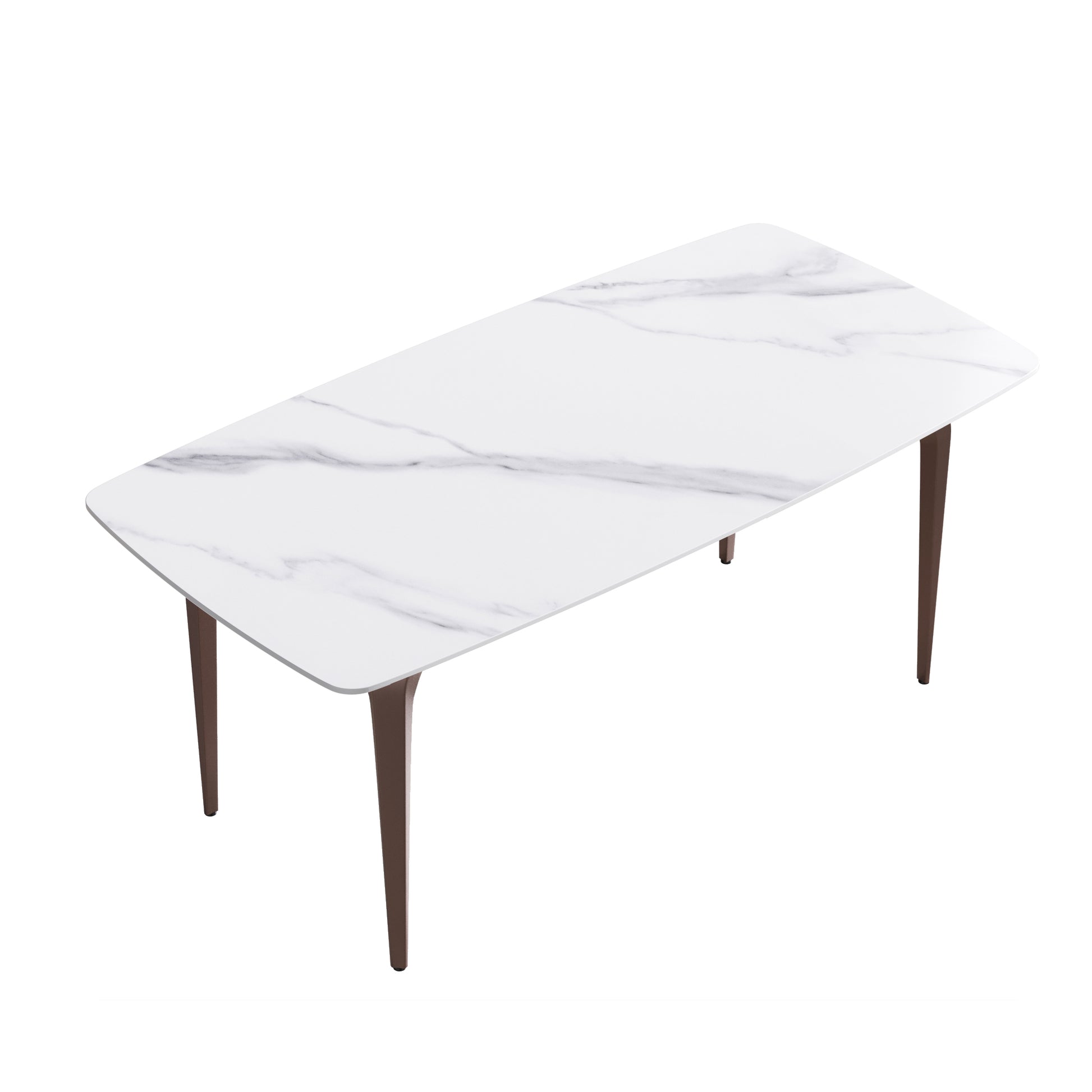 70.87"Modern Artificial Stone White Curved Metal Leg Dining Table Can Accommodate 6 8 People White Metal Sintered Stone