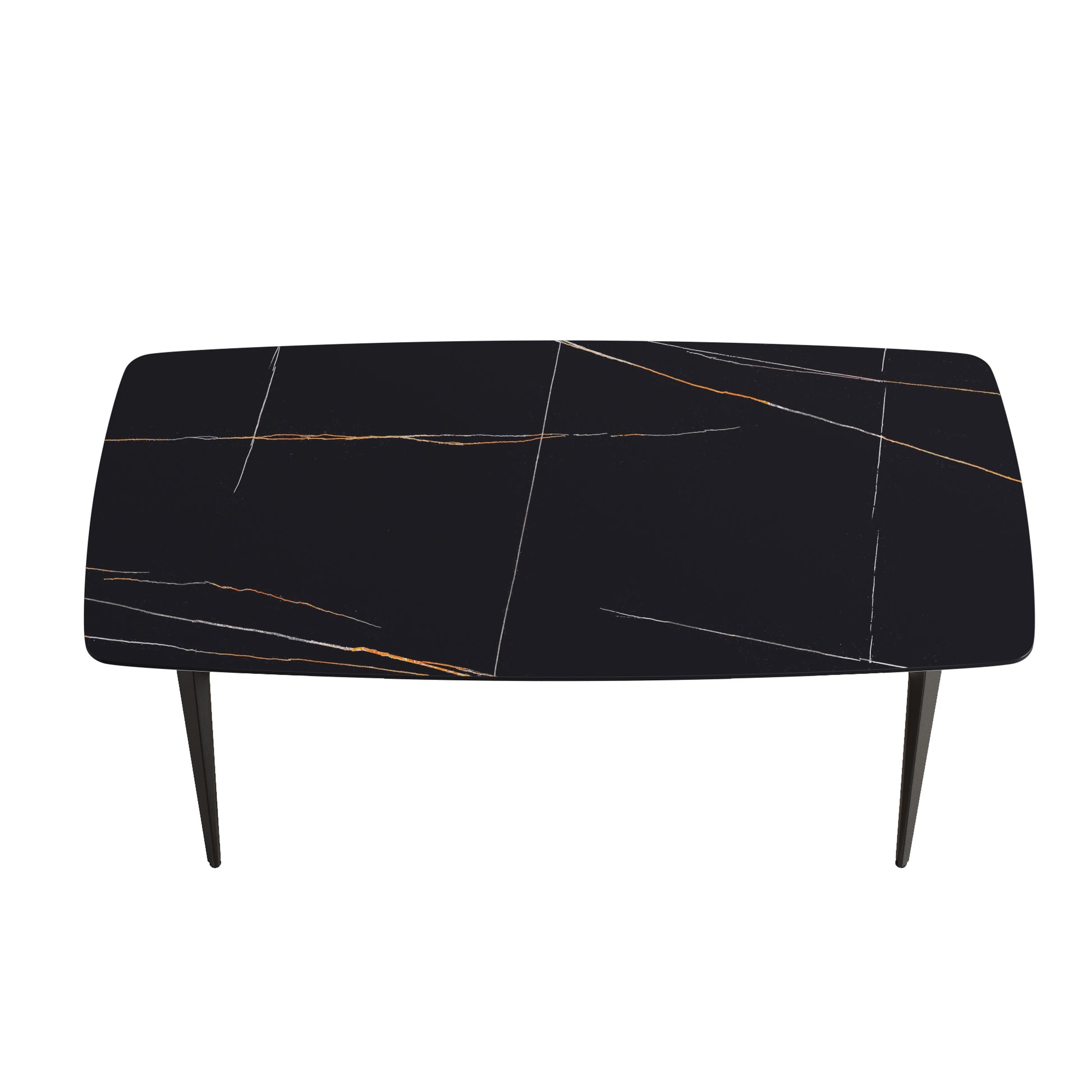 70.87"Modern Artificial Stone Black Curved Black Metal Leg Dining Table Can Accommodate 6 8 People Black Metal Sintered Stone