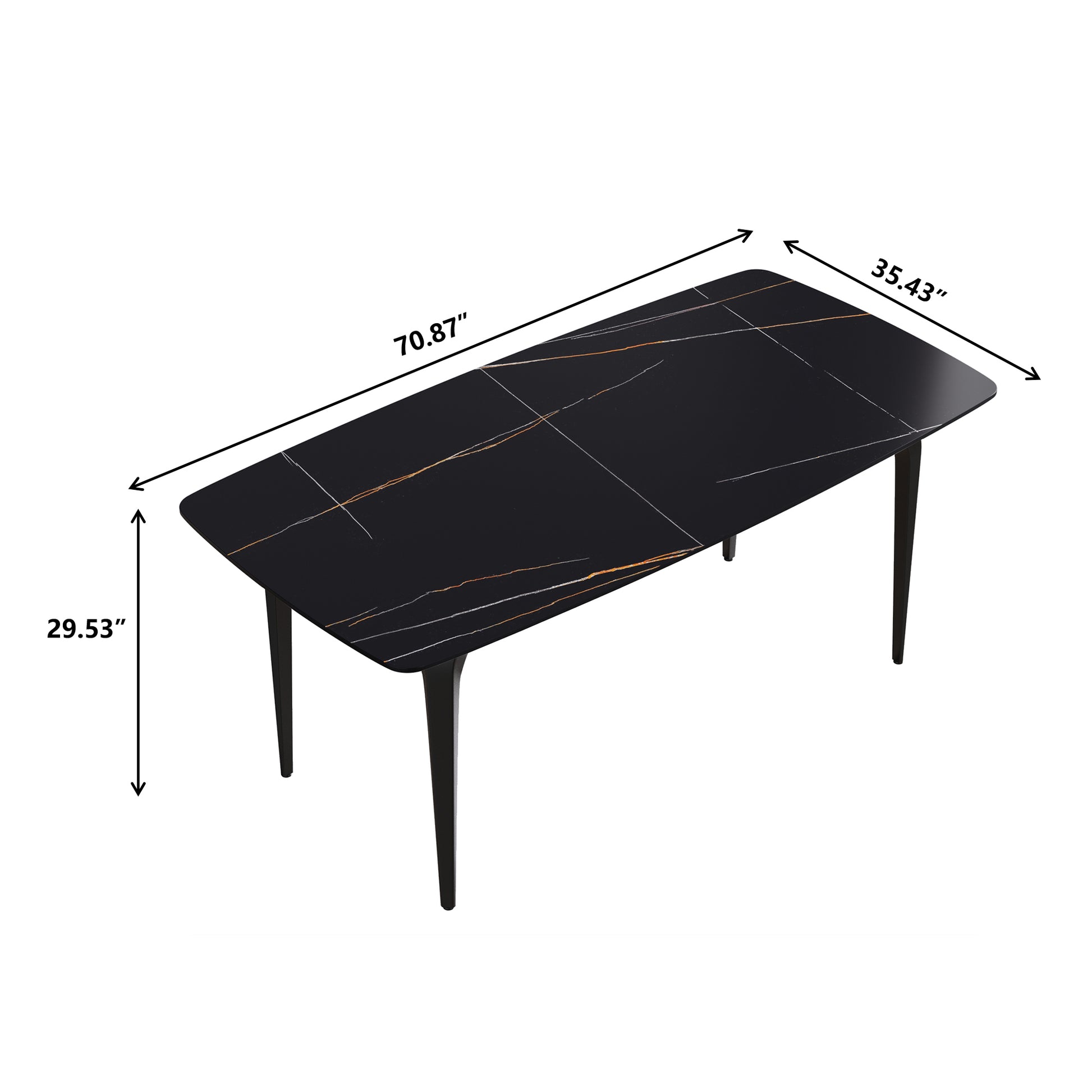 70.87"Modern Artificial Stone Black Curved Black Metal Leg Dining Table Can Accommodate 6 8 People Black Metal Sintered Stone