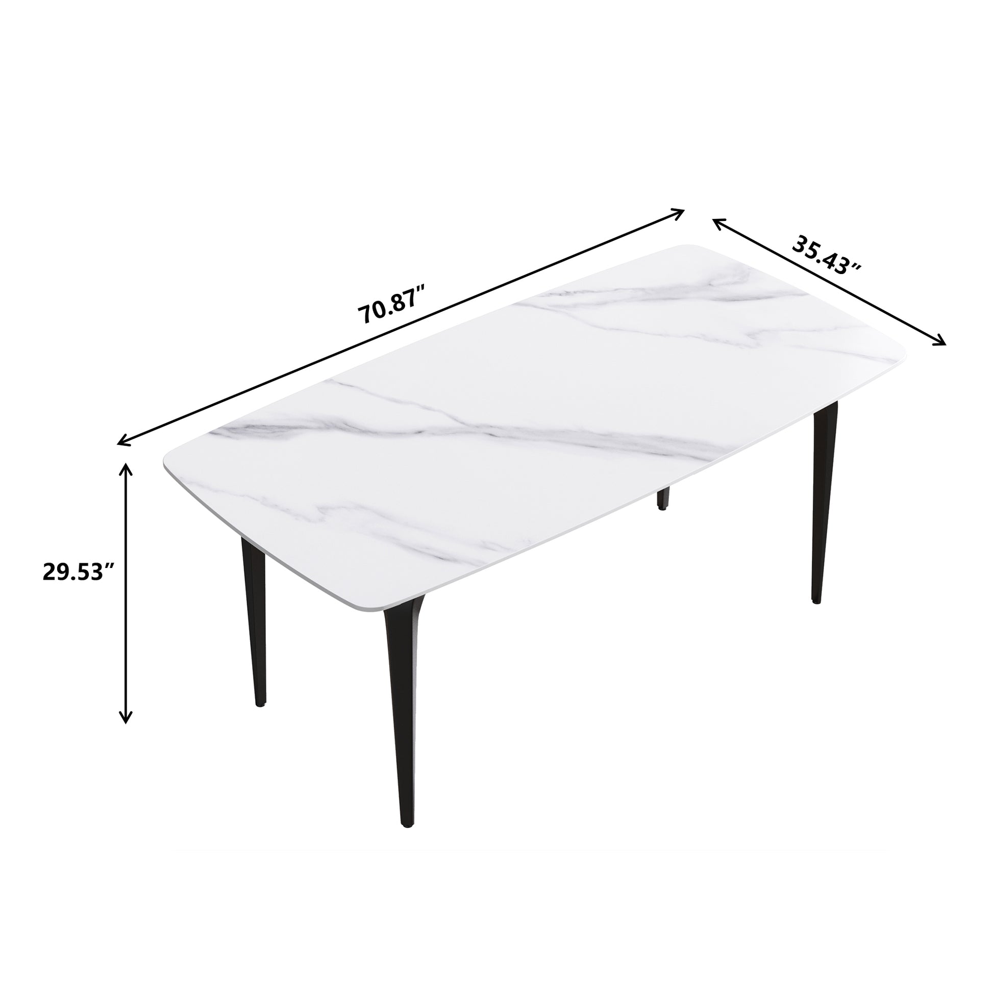 70.87"Modern Artificial Stone White Curved Black Metal Leg Dining Table Can Accommodate 6 8 People White Metal Sintered Stone