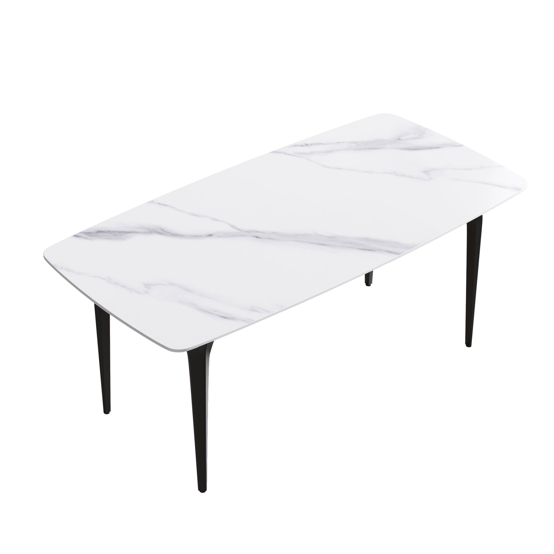 70.87"Modern Artificial Stone White Curved Black Metal Leg Dining Table Can Accommodate 6 8 People White Metal Sintered Stone