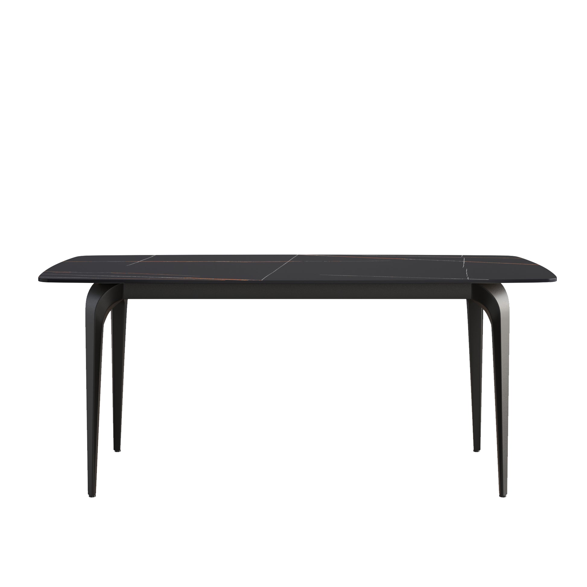 70.87"Modern Artificial Stone Black Curved Black Metal Leg Dining Table Can Accommodate 6 8 People Black Metal Sintered Stone