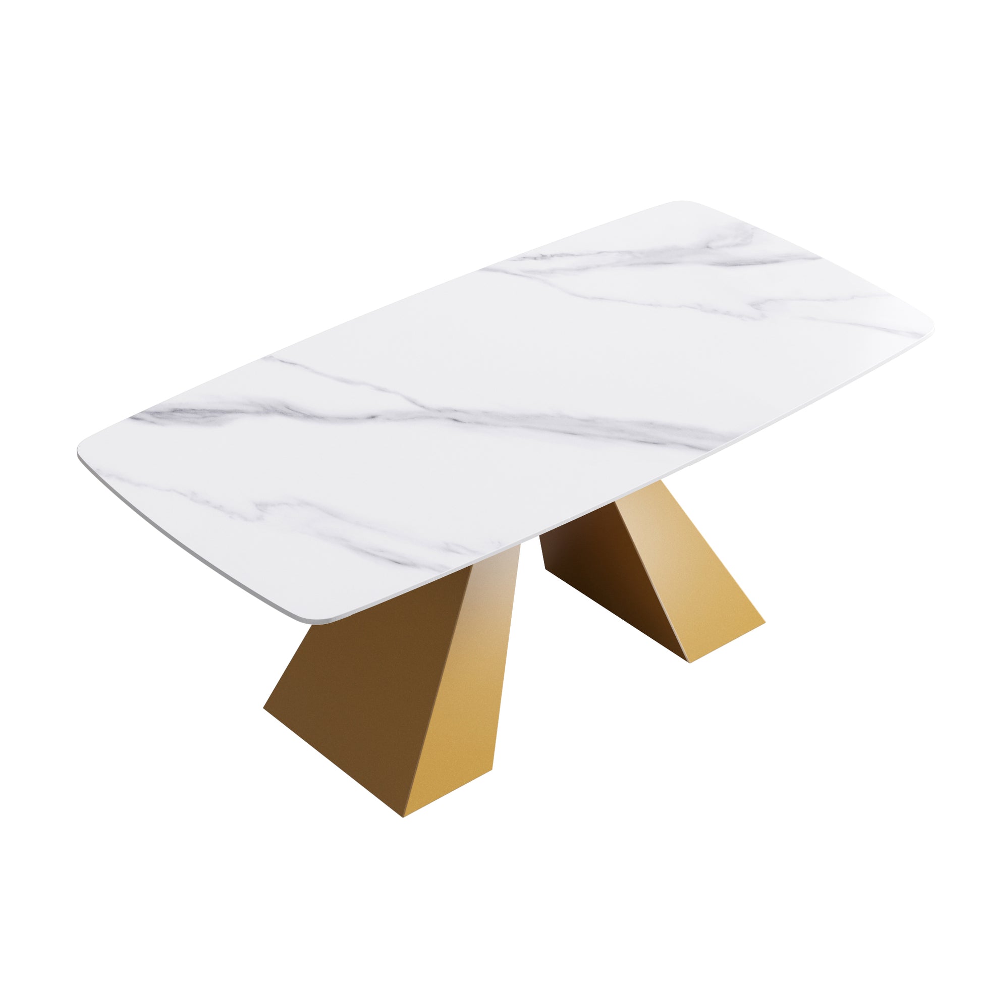 70.87"Modern Artificial Stone White Curved Golden Metal Leg Dining Table Can Accommodate 6 8 People White Metal Sintered Stone
