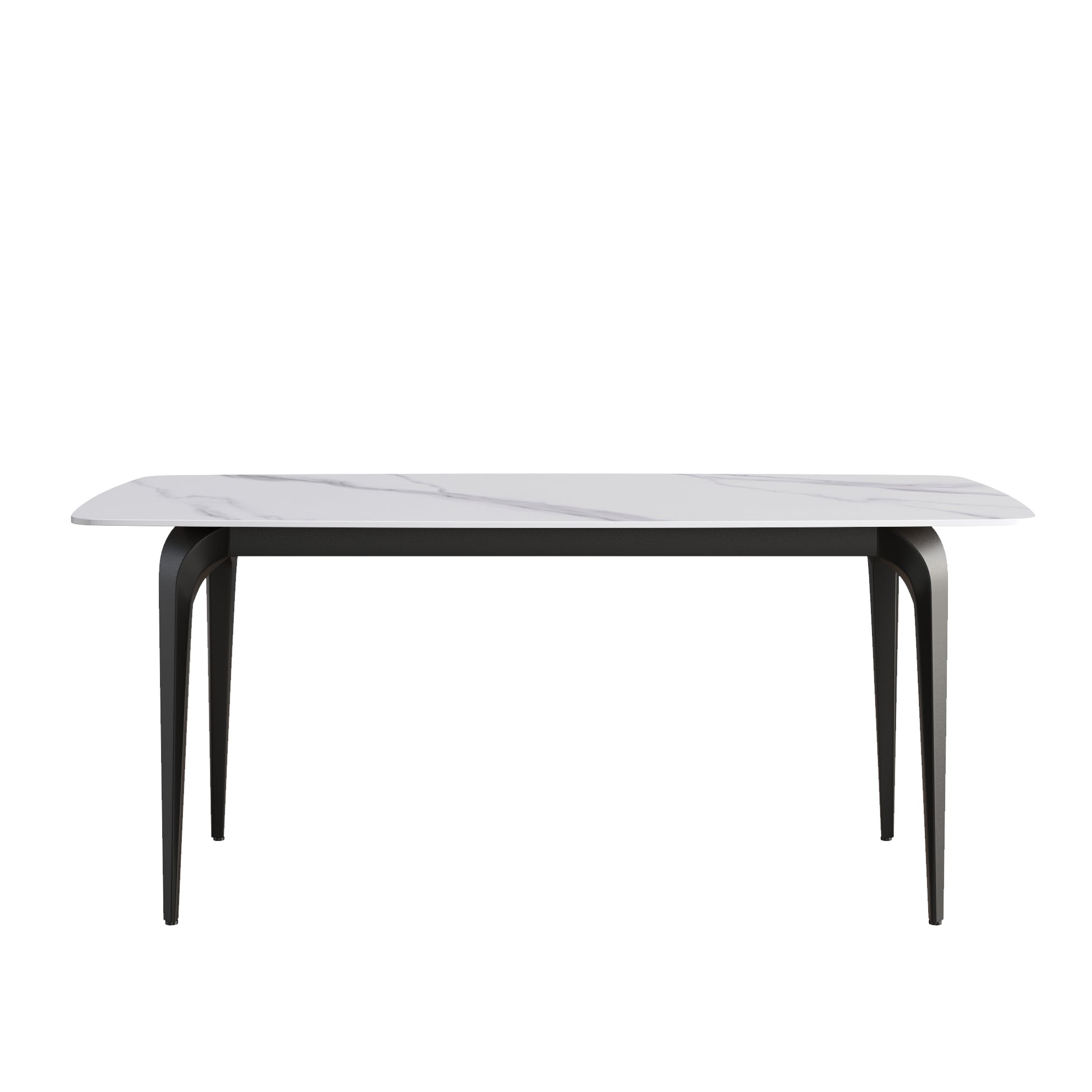 70.87"Modern Artificial Stone White Curved Black Metal Leg Dining Table Can Accommodate 6 8 People White Metal Sintered Stone