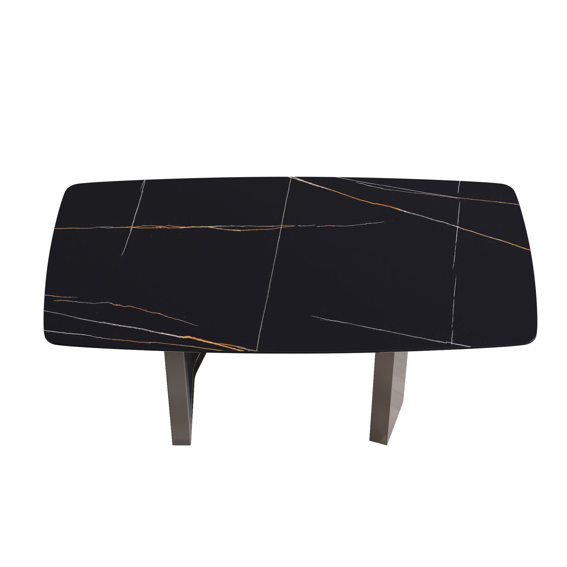 70.87"Modern Artificial Stone Black Curved Black Metal Leg Dining Table Can Accommodate 6 8 People Black Metal Sintered Stone