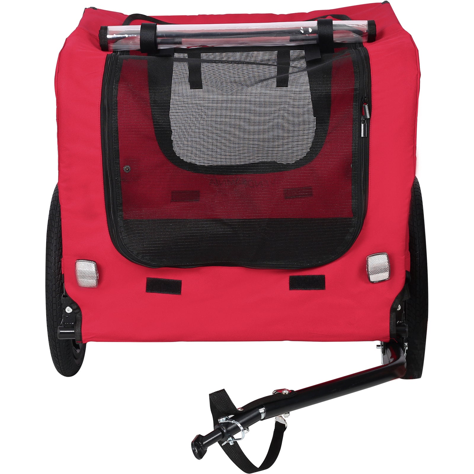 Bicycle Trailer For Pets Outdoor Foldable Red Color Dog Trailer With Reflectors And Safty Flag Red Oxford Fabric Steel