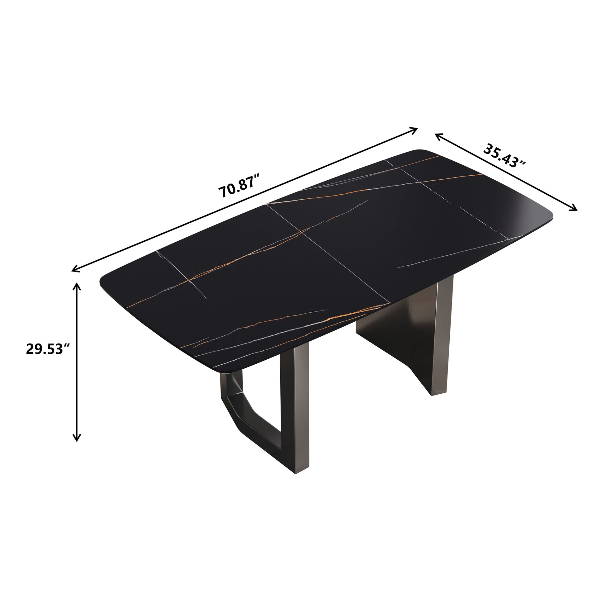 70.87"Modern Artificial Stone Black Curved Black Metal Leg Dining Table Can Accommodate 6 8 People Black Metal Sintered Stone