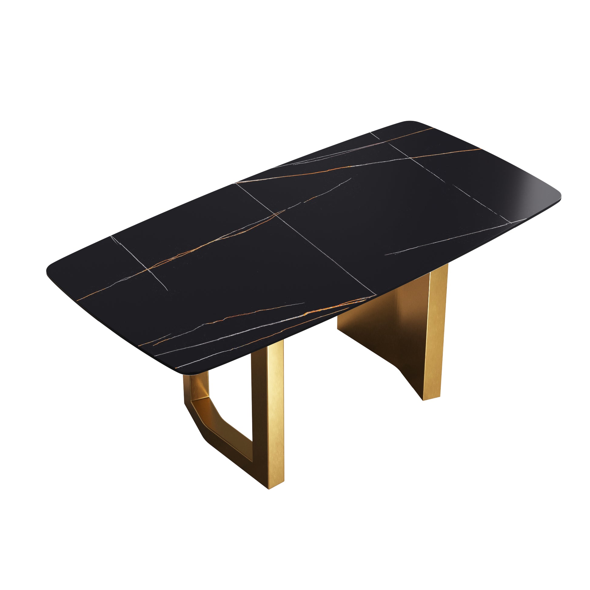 70.87"Modern Artificial Stone Black Curved Golden Metal Leg Dining Table Can Accommodate 6 8 People Black Metal Sintered Stone