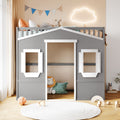 Twin Size House Loft Bed With Ladder Gray White Frame White Gray Solid Wood