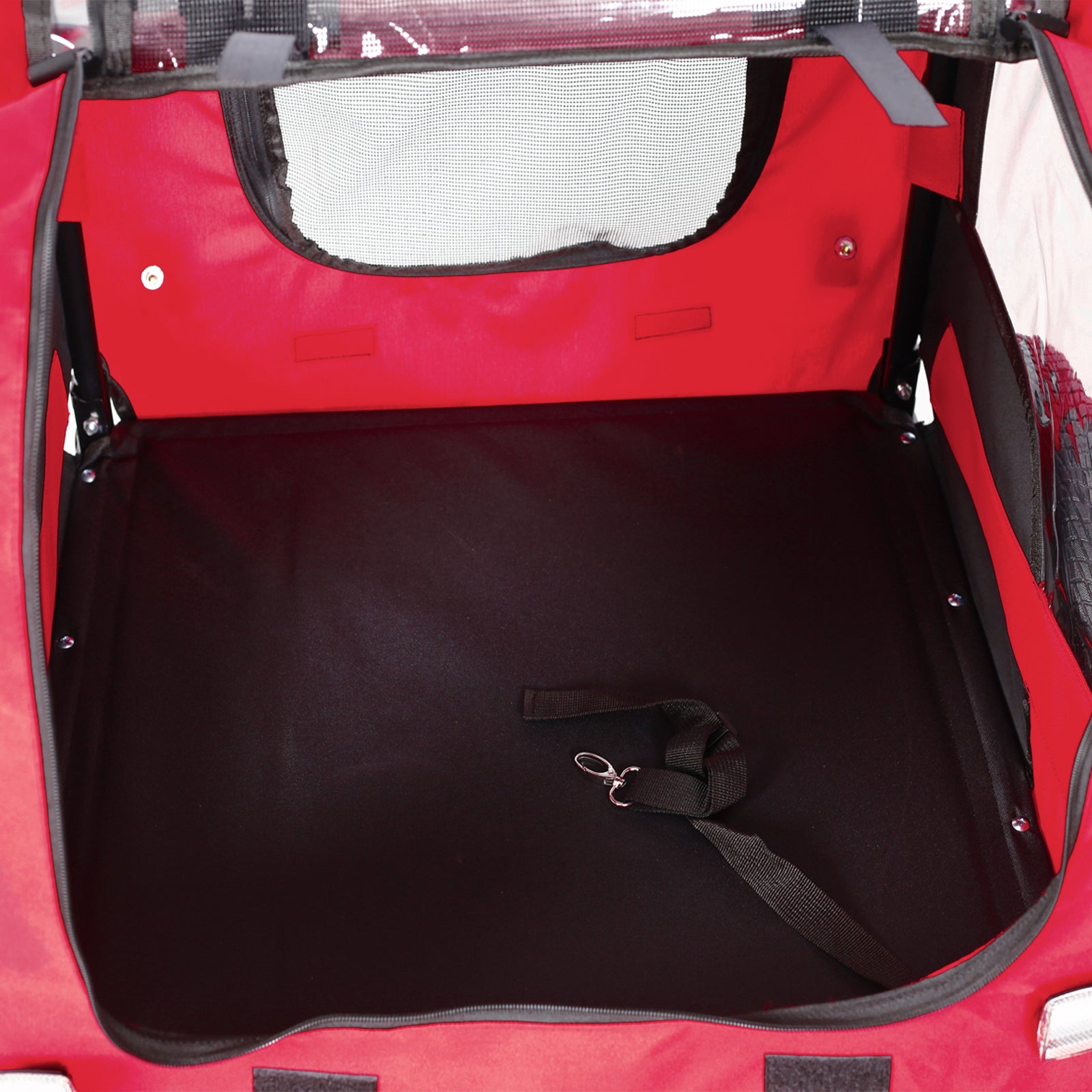 Bicycle Trailer For Pets Outdoor Foldable Red Color Dog Trailer With Reflectors And Safty Flag Red Oxford Fabric Steel