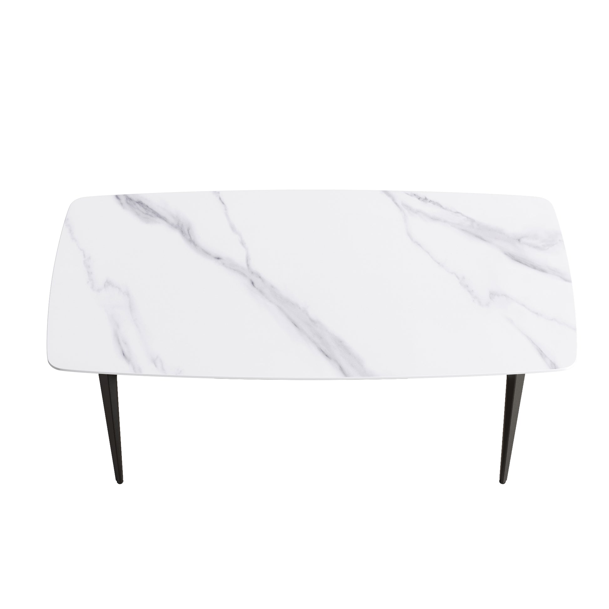 70.87"Modern Artificial Stone White Curved Black Metal Leg Dining Table Can Accommodate 6 8 People White Metal Sintered Stone