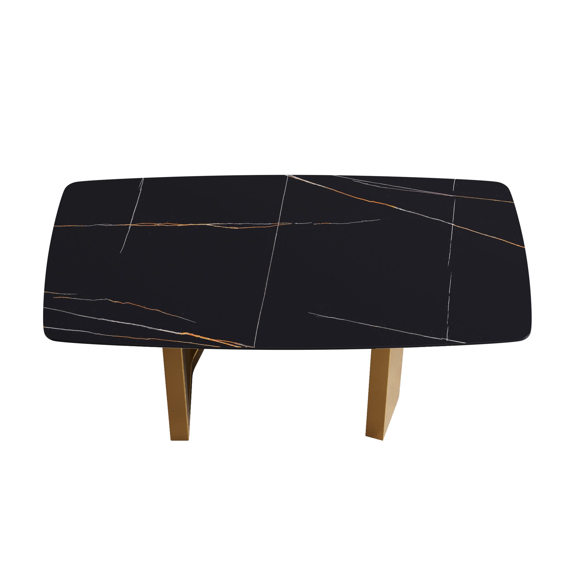 70.87"Modern Artificial Stone Black Curved Golden Metal Leg Dining Table Can Accommodate 6 8 People Black Metal Sintered Stone