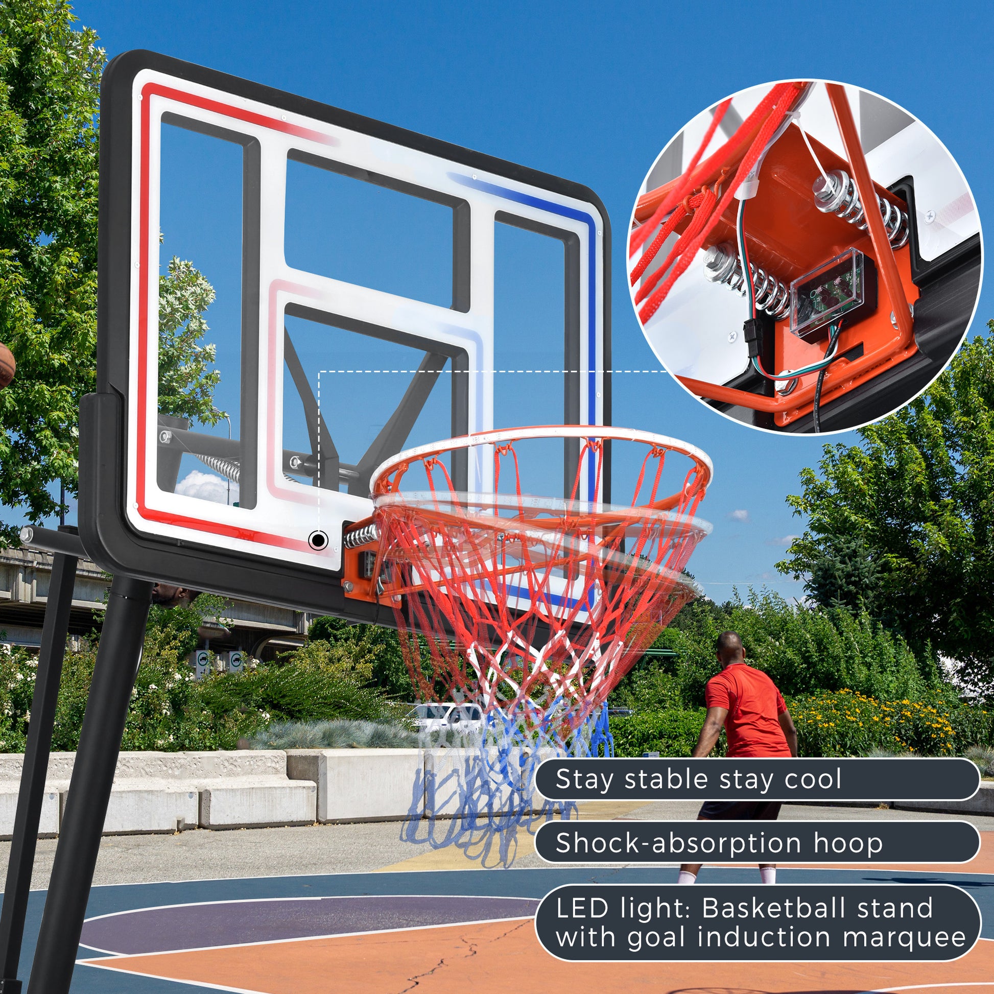 Portable Basketball Hoop Basketball System 8 10Ft Height Adjustable For Youth Adults Led Basketball Hoop Lights, Colorful Lights, Waterproof,Super Bright To Play At Night Outdoors,Good Gift For Kids Black Metal