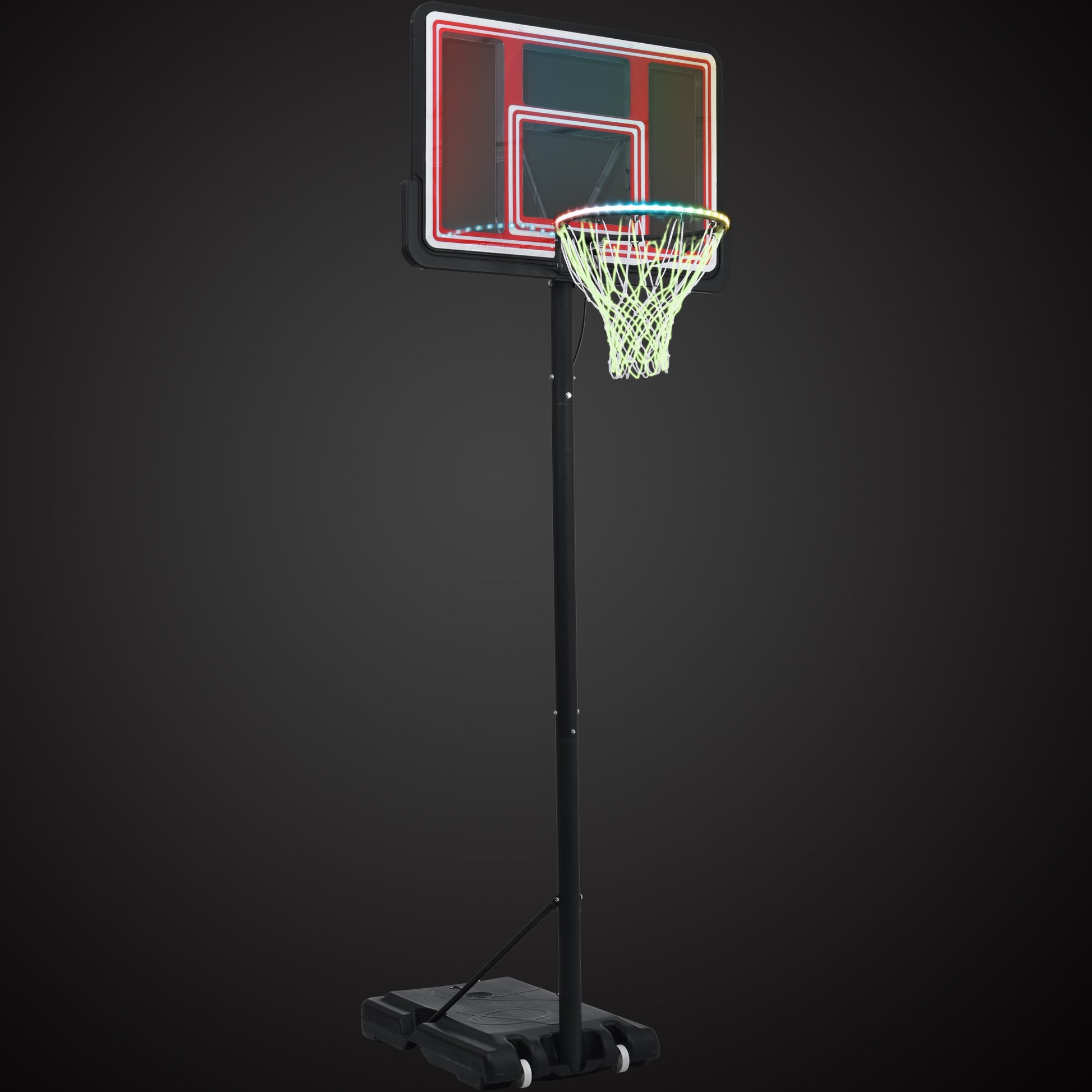 Portable Basketball Hoop Basketball System 4.76 10Ft Height Adjustable For Youth Adults Led Ights, Colorful Lights, Waterproof Super Bright To Play At Night Outdoors,Good Gift For Kid Black Metal