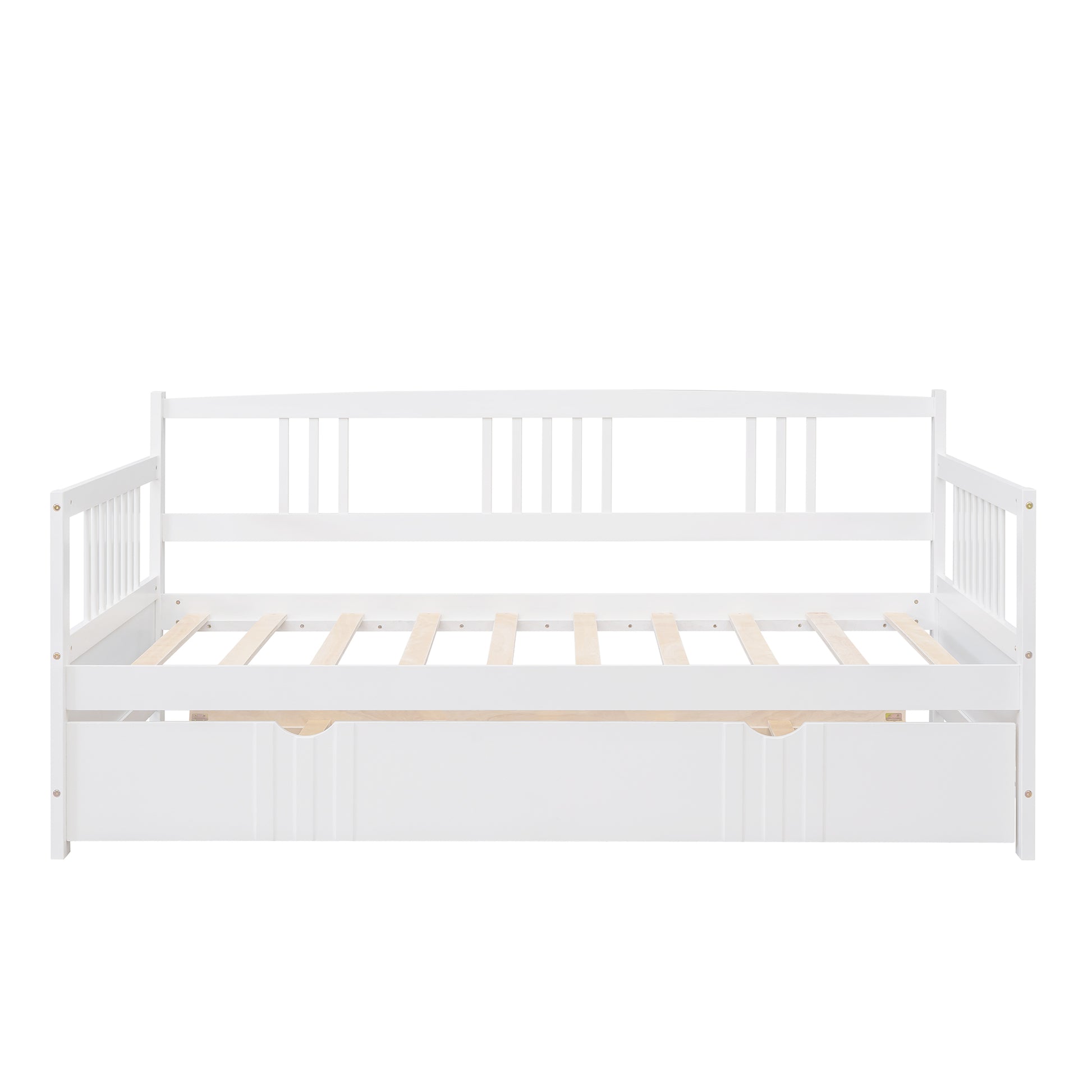 Twin Size Daybed Wood Bed With Twin Size Trundle,White White Solid Wood