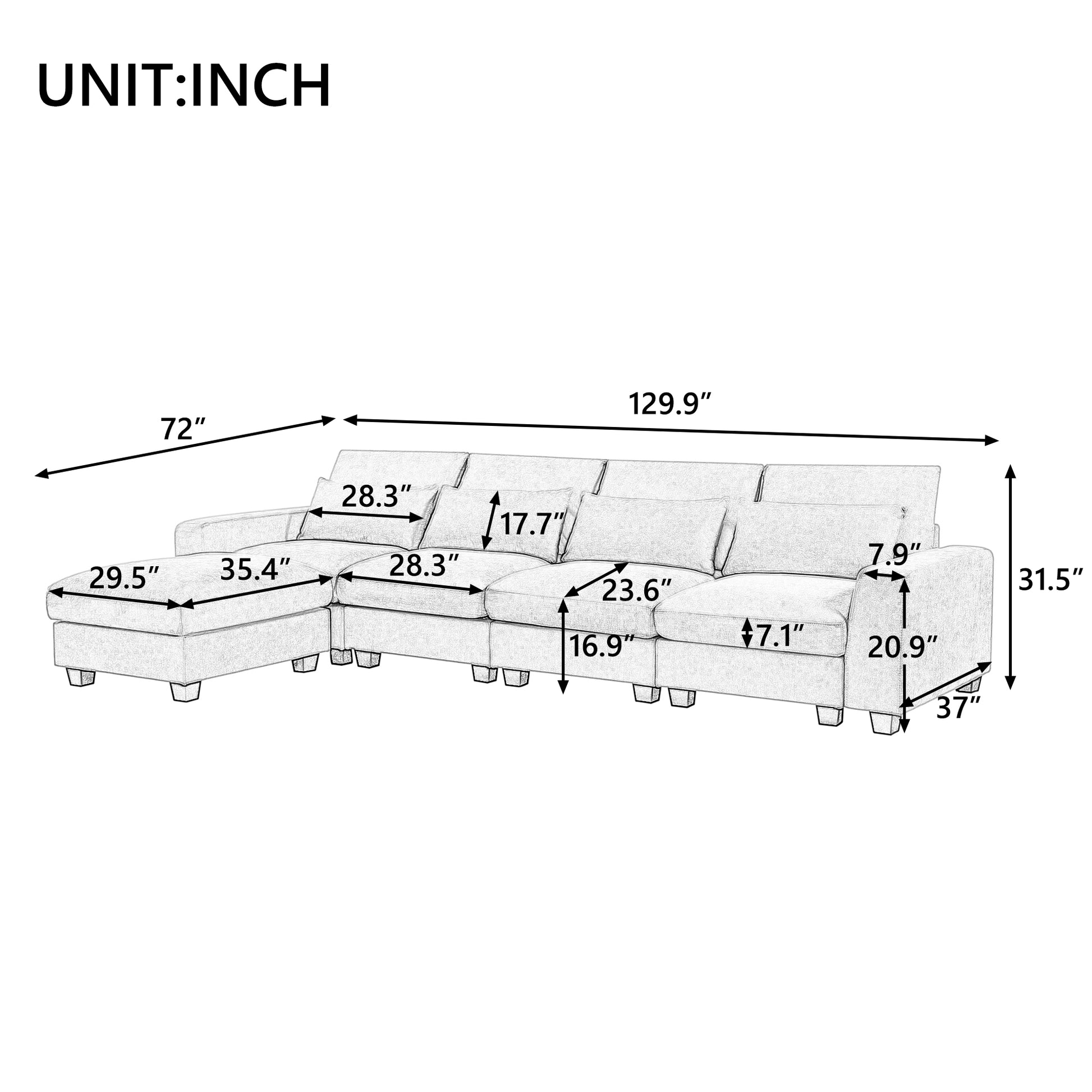 Modern Large L Shape Feather Filled Sectional Sofa, Convertible Sofa Couch With Reversible Chaise For Living Room Dark Gray Chenille 5 Seat
