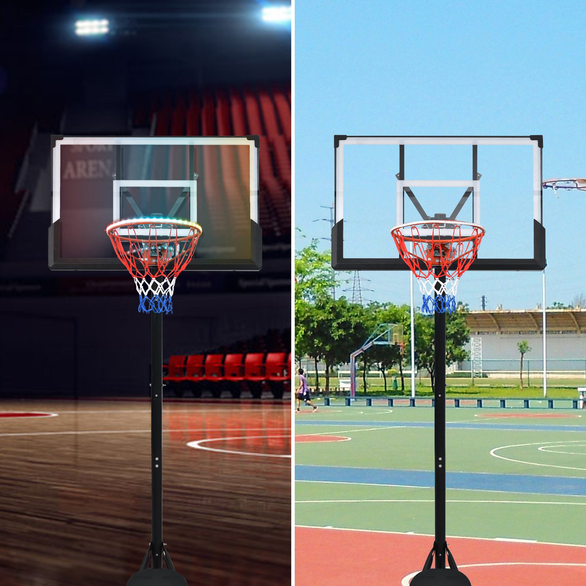 Portable Basketball Hoop Basketball System 8 10Ft Height Adjustable For Youth Adults Led Basketball Hoop Lights, Colorful Lights, Waterproof,Super Bright To Play At Night Outdoors,Good Gift For Kids Black Metal