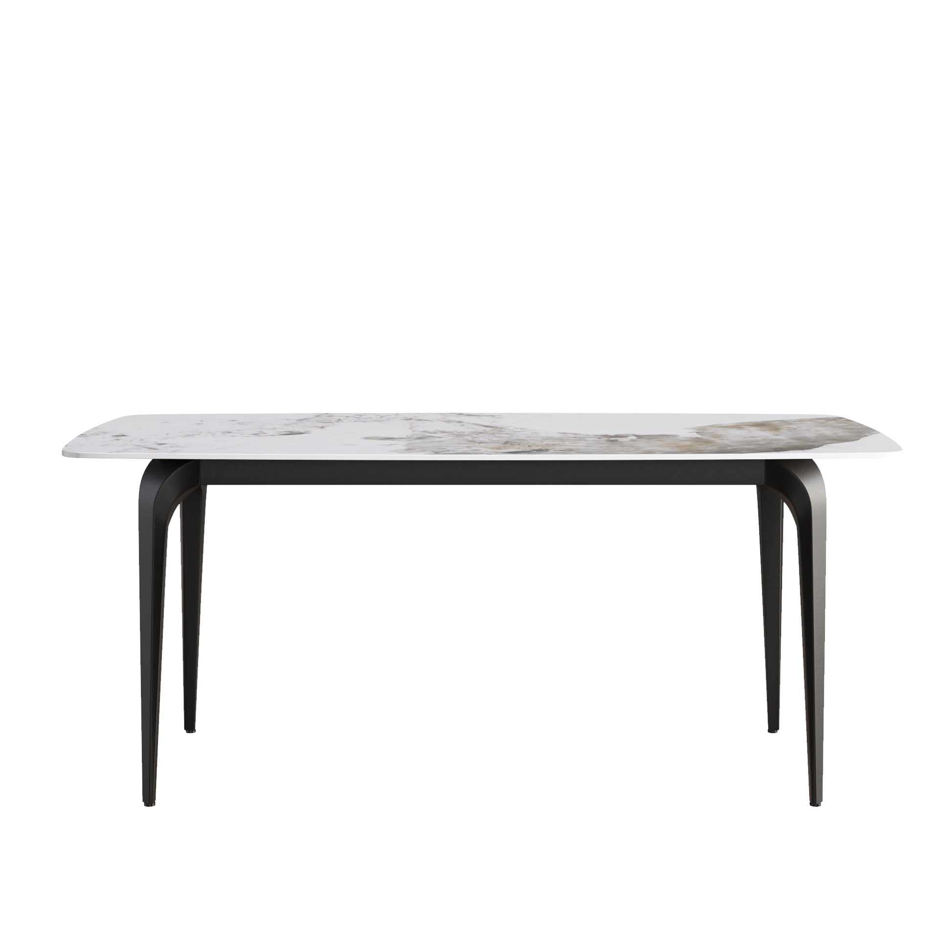 70.87"Modern Artificial Stone Pandora White Curved Black Metal Leg Dining Table Can Accommodate 6 8 People Antique White Metal Sintered Stone