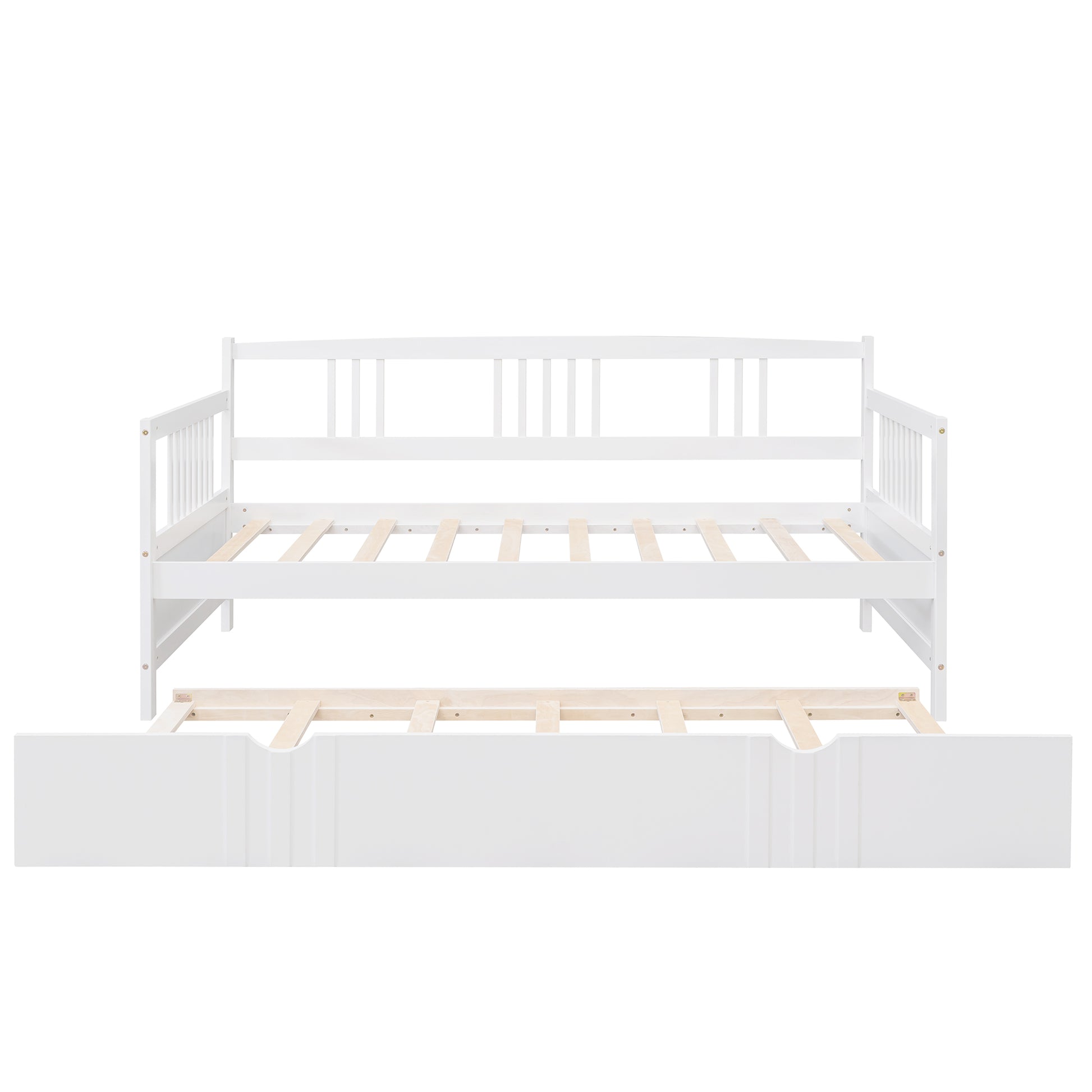 Twin Size Daybed Wood Bed With Twin Size Trundle,White White Solid Wood