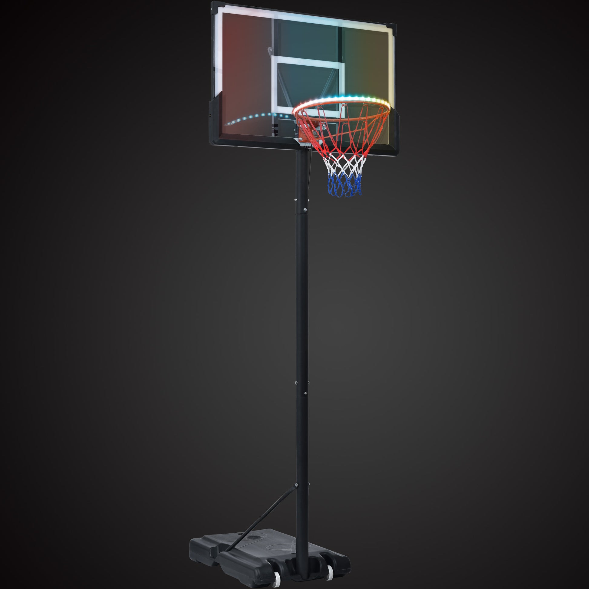 Portable Basketball Hoop Basketball System 4.76 10Ft Height Adjustable For Youth Adults Led Basketball Hoop Lights, Colorful Lights, Waterproof,Super Bright To Play At Night Outdoors,Good Gift For Kid Black Metal