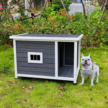 Puppy Dog Kennel ,Waterproof Dog Cage, Wooden Dog House With Porch Deck Gray Wood