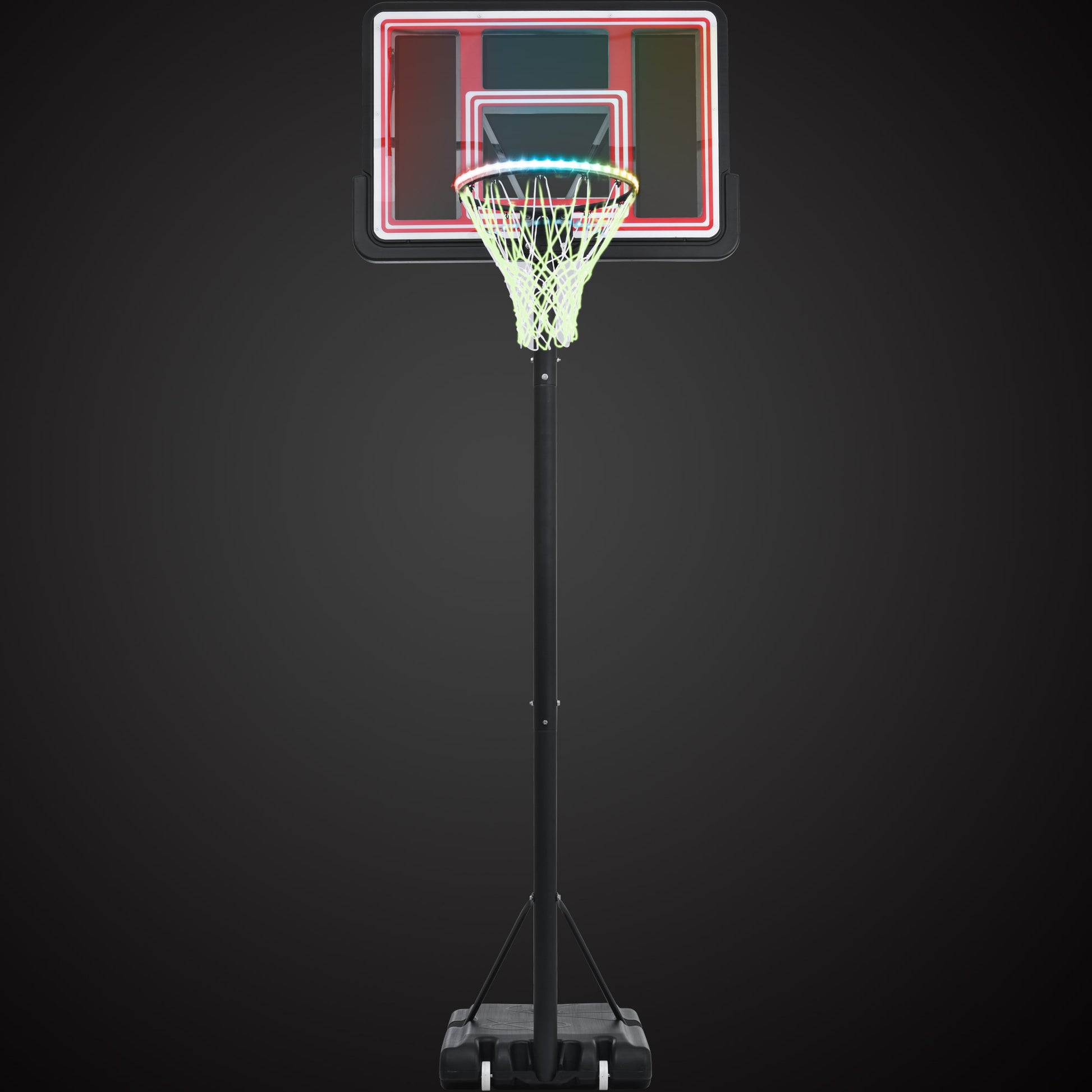 Portable Basketball Hoop Basketball System 4.76 10Ft Height Adjustable For Youth Adults Led Ights, Colorful Lights, Waterproof Super Bright To Play At Night Outdoors,Good Gift For Kid Black Metal