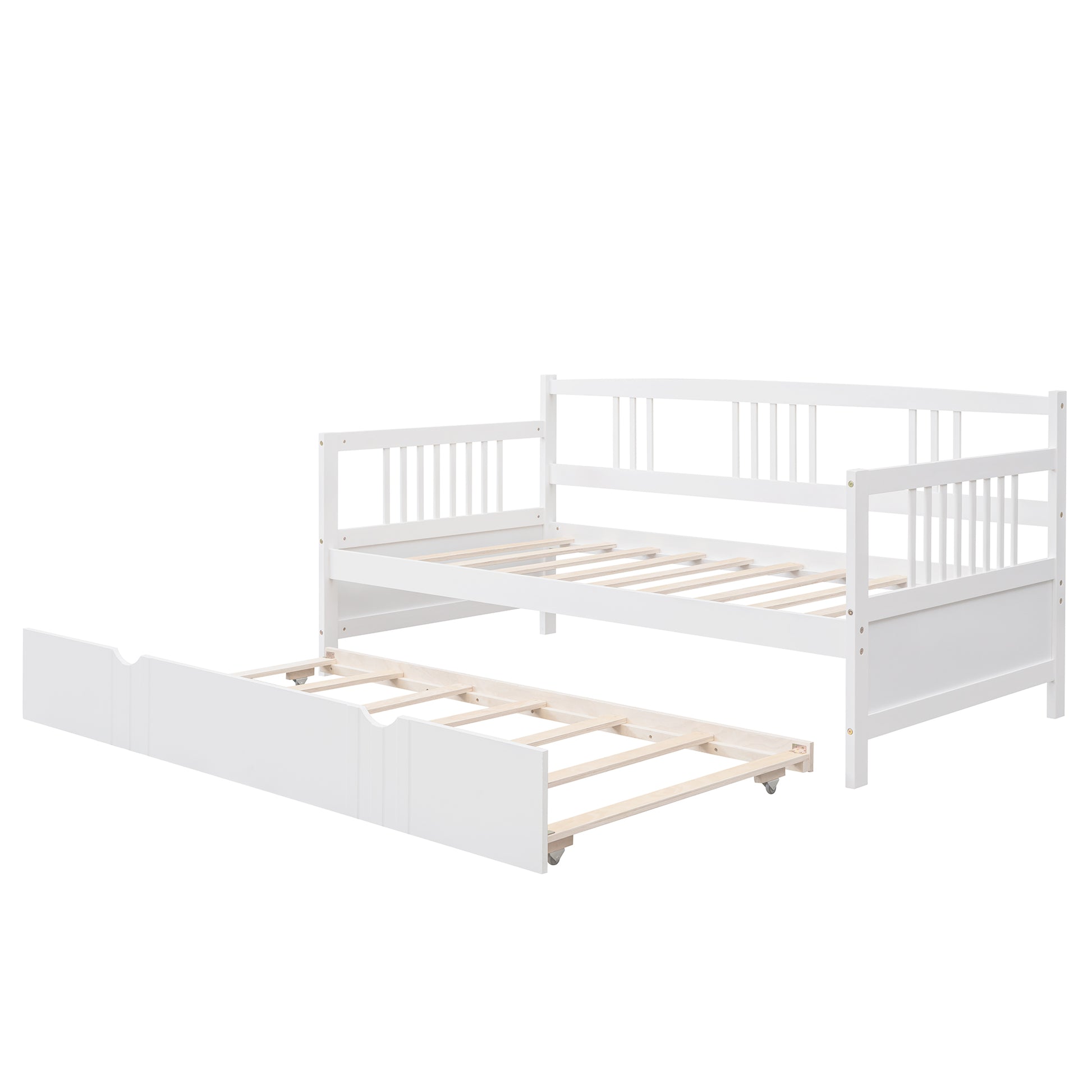 Twin Size Daybed Wood Bed With Twin Size Trundle,White White Solid Wood