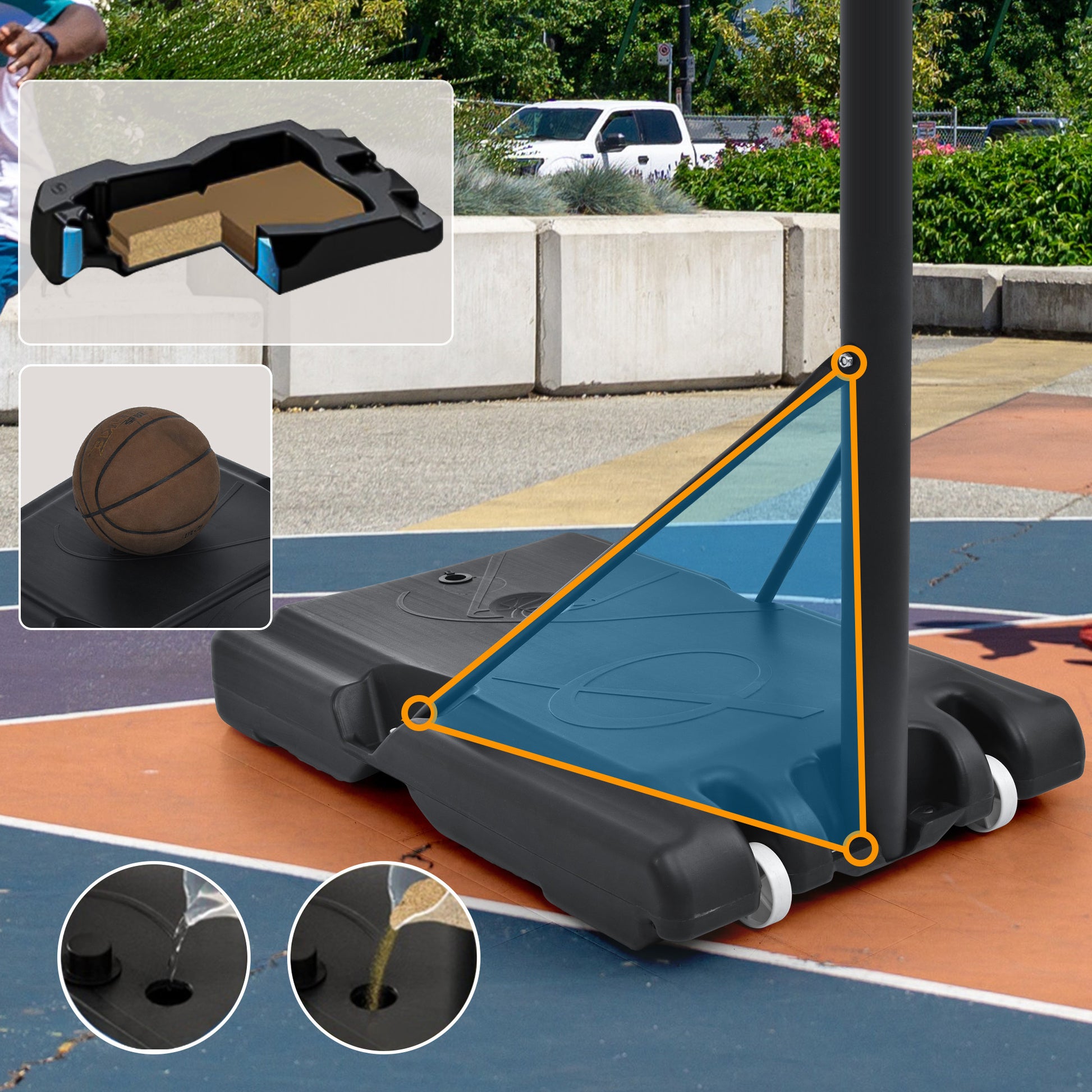 Portable Basketball Hoop Basketball System 4.76 10Ft Height Adjustable For Youth Adults Led Ights, Colorful Lights, Waterproof Super Bright To Play At Night Outdoors,Good Gift For Kid Black Metal